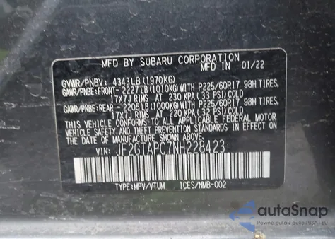 2022 Subaru Crosstrek Premium z USA, uszkodzony, nr VIN JF2GTAPC7NH228423